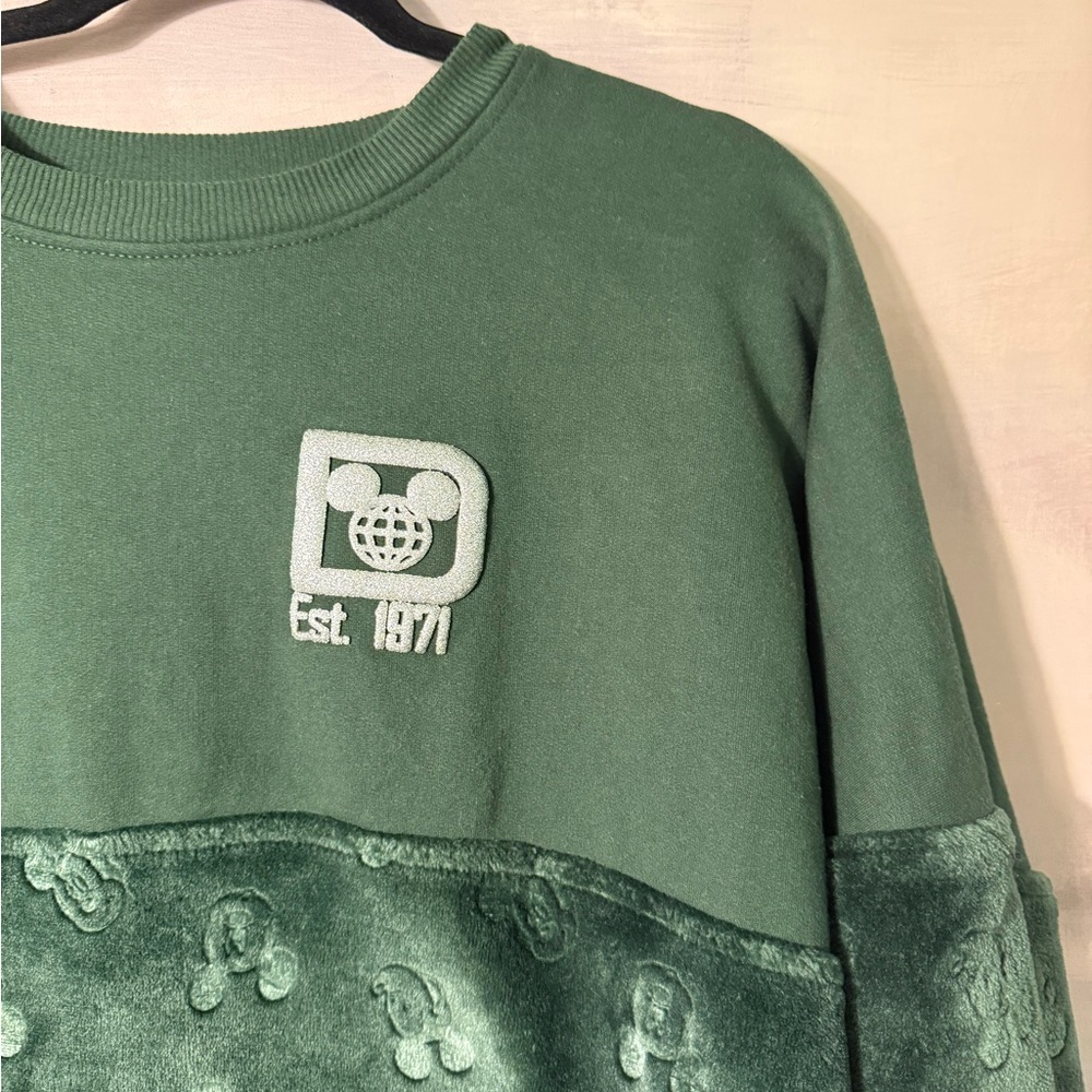 Disney World Spirit Jersey Mickey Dark Green Silver Crewneck Fleece Sweatshirt - Picture 4 of 6
